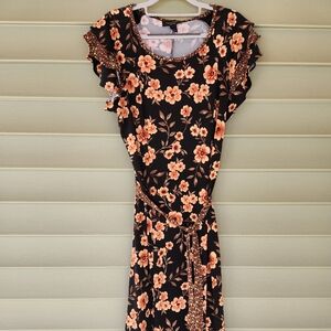 Women's Perceptions Floral Black and Orange Women's Dress